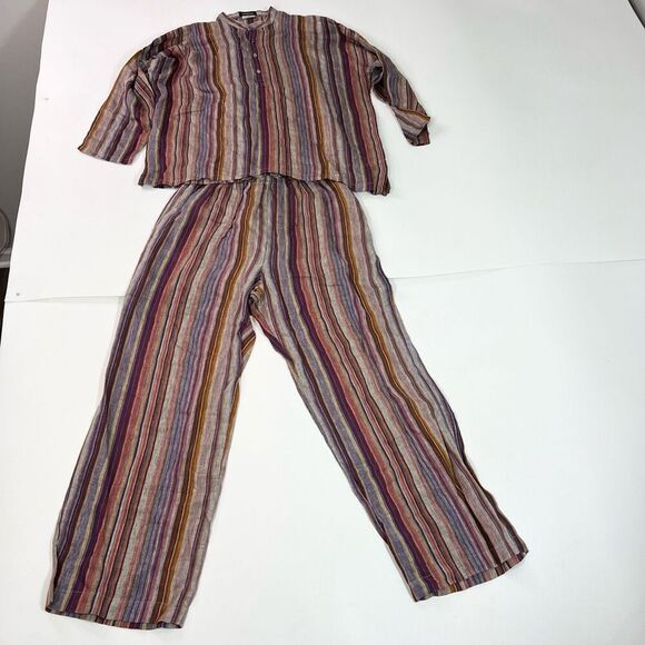 Eskandar Pant Set Womens Size 1 & 2 Multicolor Linen Striped Neiman Marcus - Picture 1 of 16